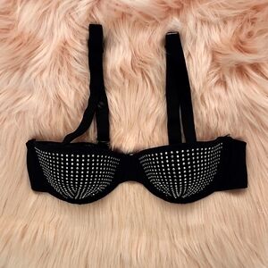 PRE-LOVED UNBRANDED STUDDED DEMI PUSH-UP BRA TOP-XS